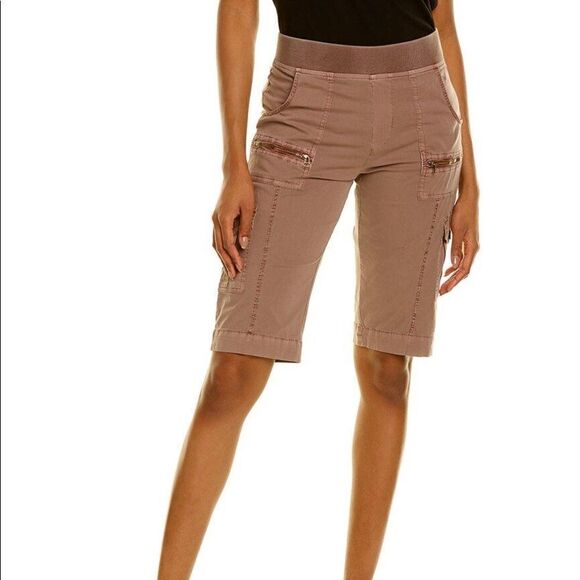 Women’s Cotton Cargo Bermuda Shorts Brown Elasticized waistband, pockets, N…